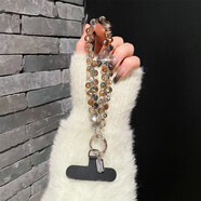JUIVP高感水晶手機鏈掛件新款串珠鏈條手腕掛鏈腕帶手鏈掛繩女高端輕奢精致網(wǎng)紅掛飾防丟鑰匙掛墜閃卡片 金檳色【帶夾片炫彩玻璃水晶】