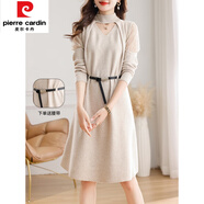 皮爾卡丹（pierre cardin）小心機鏤空針織連衣裙女中長(cháng)款秋冬2025新款洋氣配大衣內搭毛衣裙 米色 XL 【120-135斤】