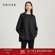 納薇（naivee）春夏東方簡(jiǎn)奢風(fēng)新中式小眾肌理感枯筆提花斜襟圓領(lǐng)落肩短上衣襯衫 黑色（建議拍小一碼） M 160/84A