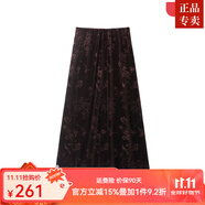 ZXEGI春裝新款好品質(zhì)絲絨半身裙女國(guó)風(fēng)潮流竹韻壓花光澤感半裙 咖啡色 S