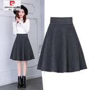 皮爾卡丹（pierre cardin）毛呢半身裙女短裙2025年新款傘裙高腰裙子a字裙秋冬季蓬蓬裙 灰色(有口袋/55厘米) S