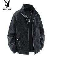 花花公子（PLAYBOY）燈芯絨外套男士春秋季2025新款翻領(lǐng)休閑輕熟風(fēng)百搭夾克上衣 黑色 M
