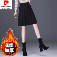 皮爾卡丹（pierre cardin）23年新款百褶短裙半身裙女春秋高腰蓬蓬裙a型半截遮胯顯瘦a字裙小 黑色毛呢冬款 沒裝飾 S 【有內(nèi)襯】