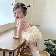 甜承智女童公主裙套裝吊帶背心+花苞tutu裙嬰幼兒蓬蓬裙夏季裙褲兩件套 粉色吊帶米色裙褲套裝 90 建議身高75-80
