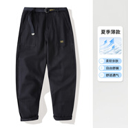 潮與共美式復(fù)古重磅工裝褲男冬季直筒寬松九分休閑褲卡其色錐形褲子 薄款 LX621 黑色 【夏季】 34 建議160-170斤