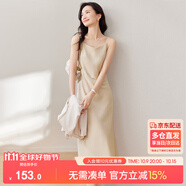 尚都比拉夏季氣質(zhì)V領(lǐng)通勤吊帶連衣裙高級感光澤性感純欲風小裙子 香檳色 L