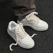 古帝戈（GUDIGE）春夏小黑鞋日系小眾原創(chuàng  )運動(dòng)休閑板鞋百搭情侶厚底增高面包鞋女潮 米白色 43 男款