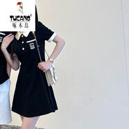啄木鳥（TUCANO）T恤情侶一裙一衣夏季2025新款法式赫本風(fēng)Polo連衣短袖t恤男 黑色女生連衣裙 S