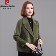 皮爾卡丹（pierre cardin）高端品質(zhì)羊絨大衣女2025秋季上新短款西裝小外套純羊毛雙面呢韓版 竹林深綠 L