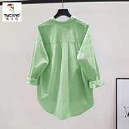 啄木鳥(niǎo)棉襯衫女小清新淺綠色2025夏季新款韓版單口袋寬松休閑襯衣上衣 淺綠色 XL 120-135斤