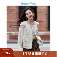 茵曼（INMAN）法式小香風(fēng)短外套秋冬女長(zhǎng)袖洋氣小個(gè)子休閑夾克上衣 秋云白 XL