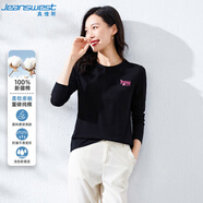 真維斯（JEANSWEST）長(cháng)袖T恤女春夏純棉柔軟親膚內搭印花百搭打底上衣女黑色L