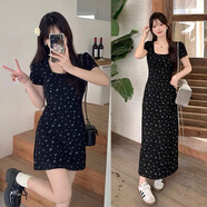 UKMR法式甜辣妹碎花短袖針織連衣裙女夏季長(zhǎng)裙收腰顯瘦緊身包臀裙 短款--碎花短袖連衣裙 S 60-85斤