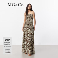 MO&Co.長(cháng)裙春夏浪漫抽象筆觸印花桑蠶絲棉紗高腰吊帶裙連衣裙摩安珂 抽象筆觸色 M 165