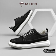 名郎 MELLEN板鞋男2025新款時(shí)尚百搭西裝皮鞋小白鞋頭層牛皮輕便商務(wù)休閑男鞋 黑色 38