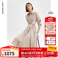 朗姿復(fù)古設(shè)計感顯瘦氣質(zhì)高級感polo領(lǐng)襯衫裙女夏季新款連衣裙 玫瑰金色 S