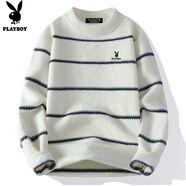 花花公子（PLAYBOY）毛衣男針織衫男士外套男裝冬季上衣服保暖貂絨打底衫 白色 3XL 