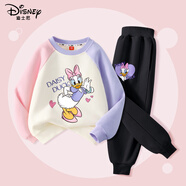 迪士尼寶寶迪士尼兒童套裝春季潮童裝洋氣運動(dòng)時(shí)尚百搭女童兩件套衛衣衛褲 迪夢(mèng)幻粉紫+迪夢(mèng)幻K黑 110