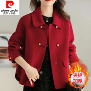 皮爾卡丹（pierre cardin）23年新款小香風(fēng)秋冬新款毛呢外套女短款時尚高端寬松小個子呢子上 紅色（夾棉） L (100-109斤)