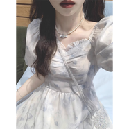 燕潯茶歇法式碎花連衣裙女夏溫柔風(fēng)氣質(zhì)收腰甜美仙女在逃公主初戀長(cháng)裙 藍色 均碼 (建議85-140斤)