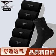 七匹狼（SEPTWOLVES）襪子男士中筒襪棉質(zhì)抗菌防臭襪男式春夏季透氣吸汗休閑商務(wù)男襪 【全黑】 5雙 均碼 (39-44)碼