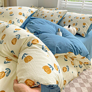 阿芙豆水洗棉泡泡紗四件套法式復古小碎花兔被套學(xué)生宿舍床單三件套 淺沫 1.8m 床單款 （被套200*230cm） 四件套