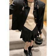 木清清早初秋穿搭小香風(fēng)鹽系輕熟炸街感今年流行漂亮辣妹兩件套裝裙 黑色襯衫【襯衫套裝女/炸街洋氣兩件套/裙子套裝女/ S 【輕熟風(fēng)港味套裝復古chic/小個(gè)子顯高輕奢/別