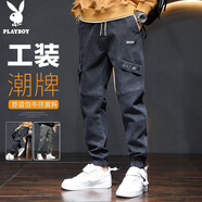 花花公子（PLAYBOY）牛仔褲男工裝秋冬季休閑褲男士褲子男寬松束腳潮流長(zhǎng)褲