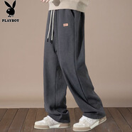 花花公子（PLAYBOY）休閑褲男秋冬季褲子男士運動褲男寬松直筒燈芯絨潮流男褲