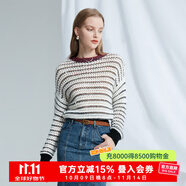 CAROLINE卡洛琳2024春季新款馬海毛圓領(lǐng)條紋毛針織衫ECREAG14 黑白條 S