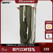 BJHG【2.0】 不計(jì)后果春秋環(huán)保麂皮絨串標(biāo)拼接休閑褲子男潮流直筒長(zhǎng)褲 軍綠色 M (100-120斤）