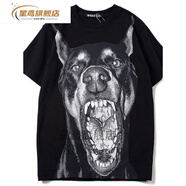 星鳶夏裝歐美潮牌暗黑頭惡犬印花短袖恤男女情侶短袖羅威納大狗_ 黑色杜賓犬_棉 S