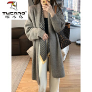 啄木鳥(niǎo)（TUCANO）羊毛針織開(kāi)衫女韓系慵懶風(fēng)中長(cháng)款毛衣外套女秋冬大碼胖mm韓版上衣 灰色 收藏加購極速發(fā)貨 2XL 【135-150斤】