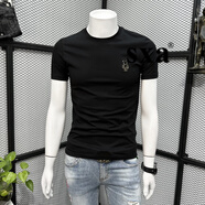 SXA香港潮牌棉質(zhì)短袖t恤男夏季2024新款休閑圓領(lǐng)半截袖青年百搭上衣 黑色 L