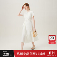 范思藍(lán)恩夏季圓領(lǐng)抽繩褶皺設(shè)計(jì)感連衣裙女2024夏裝新款白色高腰A字裙女 奶白色 S