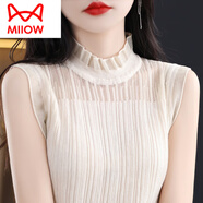 貓人（MiiOW）法式洋氣無(wú)袖背心女半高領(lǐng)內(nèi)搭西裝白色上衣蕾絲針織打底衫 米色 L