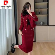 皮爾卡丹（pierre cardin）23年新款冬季套裝一整套新款小香風(fēng)套裝裙兩件套冬套裝女 紅色【常規(guī)款】 XL 【建議115-125斤】