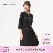 LIME FLARE萊茵福萊爾法式氣質小香風羊毛連衣裙2025秋季收腰設計感裙子女 黑色七分袖 XL 170/88A/XL