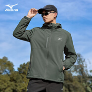 美津濃（MIZUNO）戶外夾克男連帽梭織透氣情侶鋒衣加絨加厚加棉外套男上衣