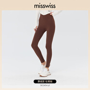 MissWiss【倪妮同款】鯊魚褲薄款女外穿收腹提臀瑜伽褲打底褲 【厚絨款】松椰咖 XL