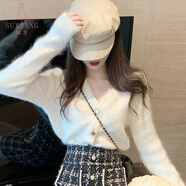 酥享秋冬季韓版外套女毛衣套裝裙氣質(zhì)小個(gè)子針織開(kāi)衫毛呢半身裙兩件套 單件白色開(kāi)衫 L 【建議108-118斤】