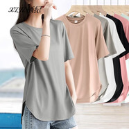棲紀側開(kāi)叉半圓弧形下擺寬松短袖t恤女小圓領(lǐng)前后長(cháng)兩邊短的上衣薄款 淺灰色 XL(適合105~115斤)
