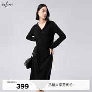 伊芙麗（eifini）伊芙麗連帽顯瘦打底針織連衣裙2024秋季新款黑色百搭通勤修身女裝 黑色 S 155/80A