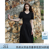 范思藍(lán)恩夏季腰精裙氣質(zhì)收腰無(wú)袖背心連衣裙女夏季新款海邊度假顯瘦裙 黑色-有袖 XL