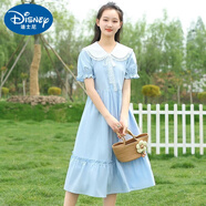 迪士尼（Disney）少女學(xué)生連衣裙女童娃娃領(lǐng)復(fù)古氣質(zhì)連衣裙女裝夏裝收腰顯瘦中長裙 藍(lán)色. 學(xué)院連衣裙7185 160