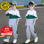 G.DUCKKIDS童裝男童套裝夏裝新款兒童夏季套裝男大童休閑運(yùn)動(dòng)服裝小學(xué)生衣服 墨綠色 140 建議130-140cm9-10歲