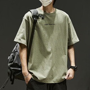 棉致2025純棉重磅五分袖短袖t恤男夏季寬松圓領(lǐng)休閑冰絲半袖上衣潮流 C314軍綠色【高品質(zhì)18】 XL 115-130斤