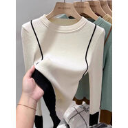 歐貨撞色圓領(lǐng)針織內(nèi)搭打底衫女秋冬2025新款獨特別致上衣韓系毛衣 米白色版感超好看的小清新多巴胺費爾島馬海毛軟糯慵懶 M M95-105斤
