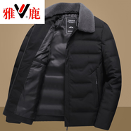雅鹿爸爸冬裝外套中年男士羽絨服40老爸秋冬季50歲短款中老年人 HZYR803黑色 L 175 建議110-125