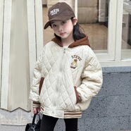 迪士尼（Disney）男童夾棉外套薄款2025秋冬款加棉加厚棒球服連帽棉衣兒童女童 米白色【里布夾棉】 150